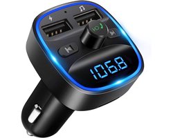KAD® Bluetooth Transmitter - FM Transmitter Bluetooth - Handsfree Carkit - Zwart - 5cm x 5cm x 8cm