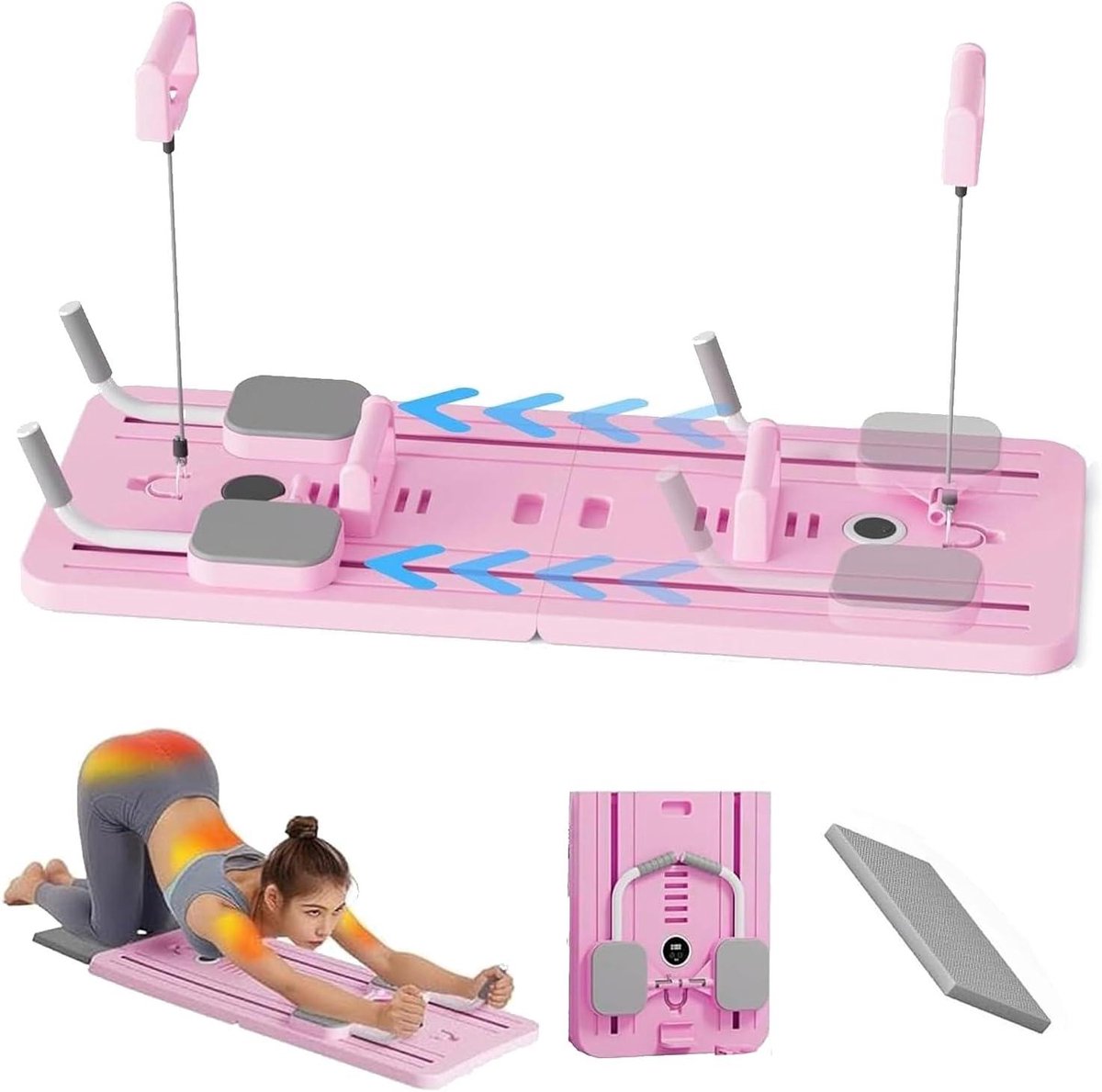 Pilates Board - Buiktrainer - Thuis Fitness - Automatische Terugslag - 106 cm - Roze