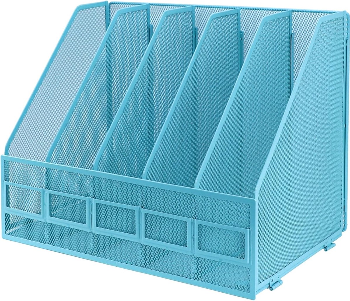 Vouwbare A4 Documenthouder met 5 Verticale Compartimenten voor Kantoor, School en Thuis, Desk Organizer in Luchtblauw