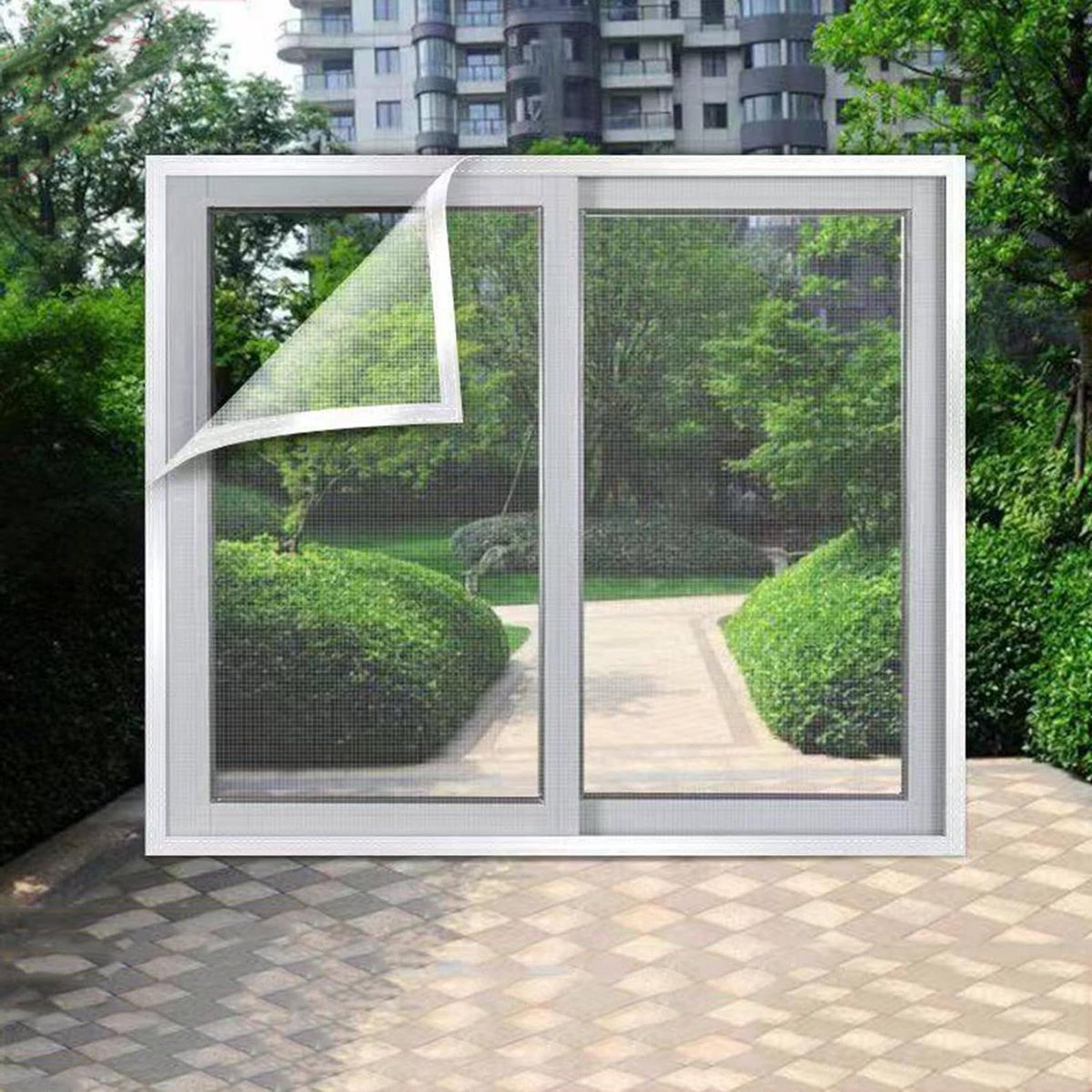 Raamhor - Insectennet - Insecten Buiten Houden - Zonder Boren - 130 x 110 cm - Wit