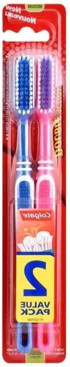 Tandenborstels - Dubbele Actie Medium - Mondhygiëne - V-vormige borstelharen - 3 stuks - Blauw