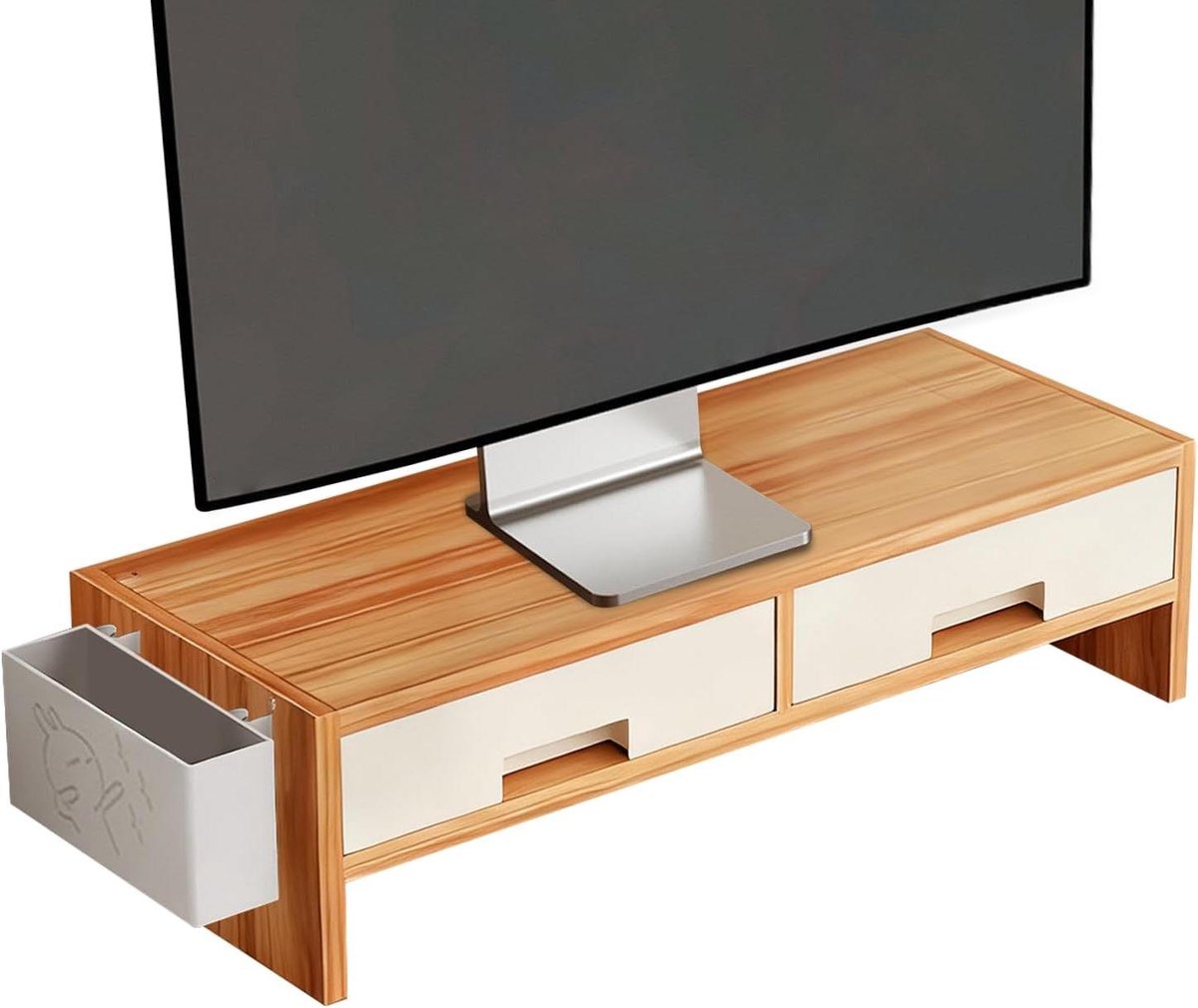Monitorstand Bureau - Verhoger Laptop - Ergonomisch Werken - Met Dubbele Lade - 50 cm - Houtkleur
