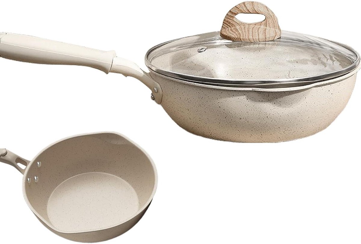 Koekenpan met Deksel - Antiaanbakpan Frituurpan - Gelijkmatig Koken - Robuust Gesmeed Ontwerp - 26 cm - Zwart