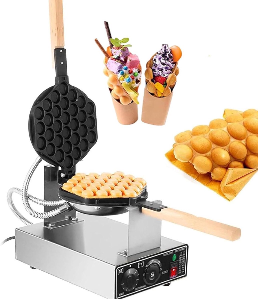 Bubble Waffle Maker - Eierwafelijzer Apparaat - Snacks Maken - 180° Roteerbaar - 22 cm - Zilver