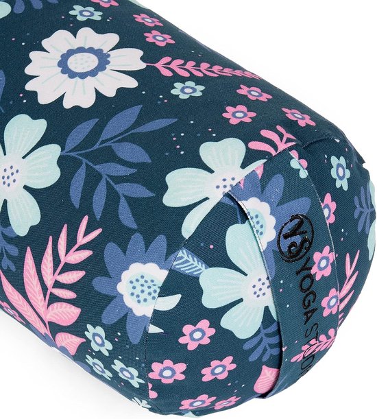 Yoga Bolster - Meditatiekussen Yogakussen - Ontspannend Stretchen - Biologische Boekweitvulling - 23cm x 61cm - Blauwe Bloemen — afbeelding 3