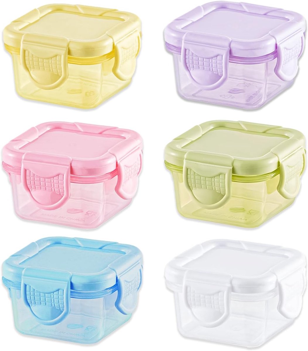Set van 6 Kleine Voedselcontainers met Deksel, 60ml Luchtdichte Bewaarpotjes voor Specerijen, Sauzen en Maaltijdvoorbereiding