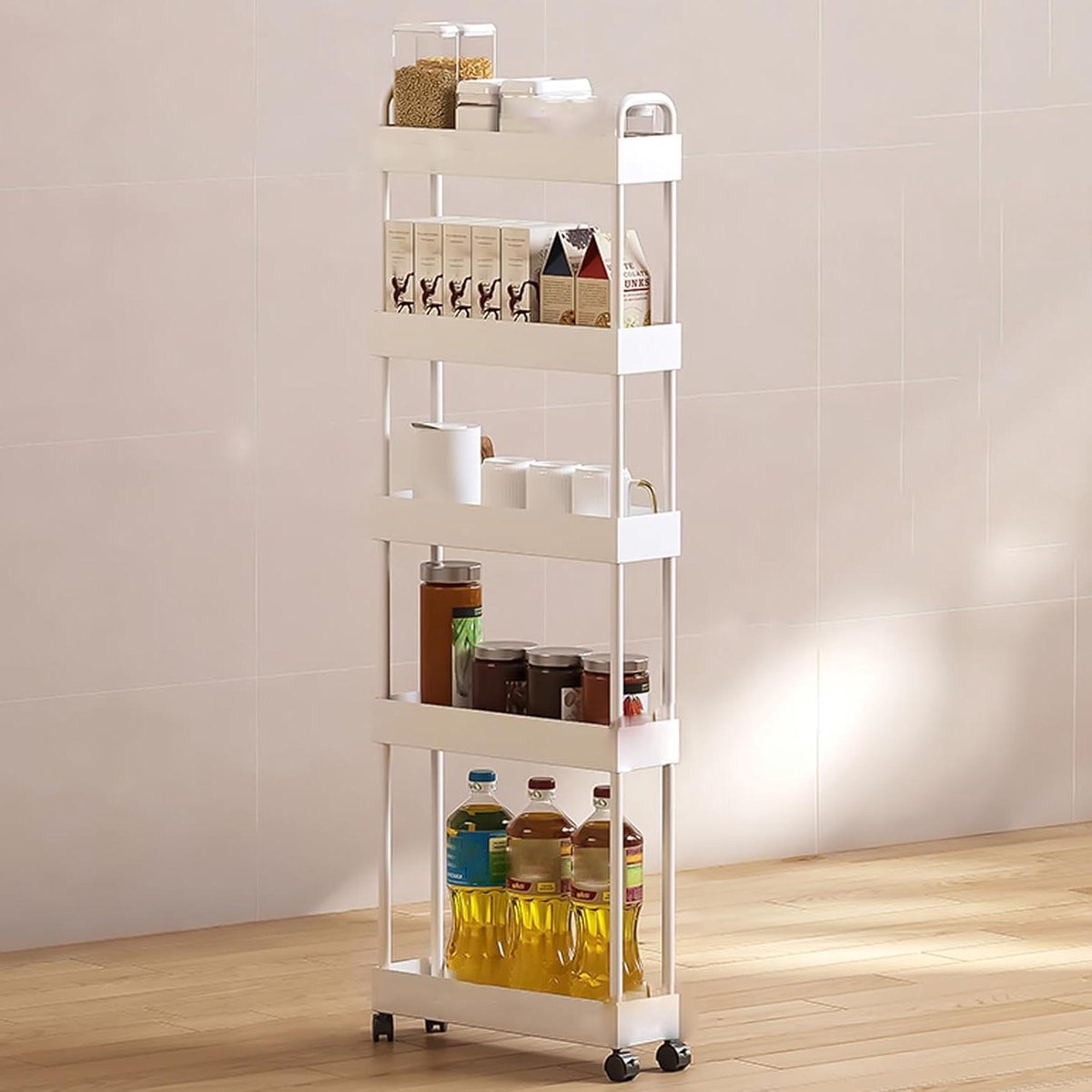 Opbergkast - Rolley Trolley - Ruimte Besparen - Koolstofstaal Constructie - 10x40x120.5cm - Wit