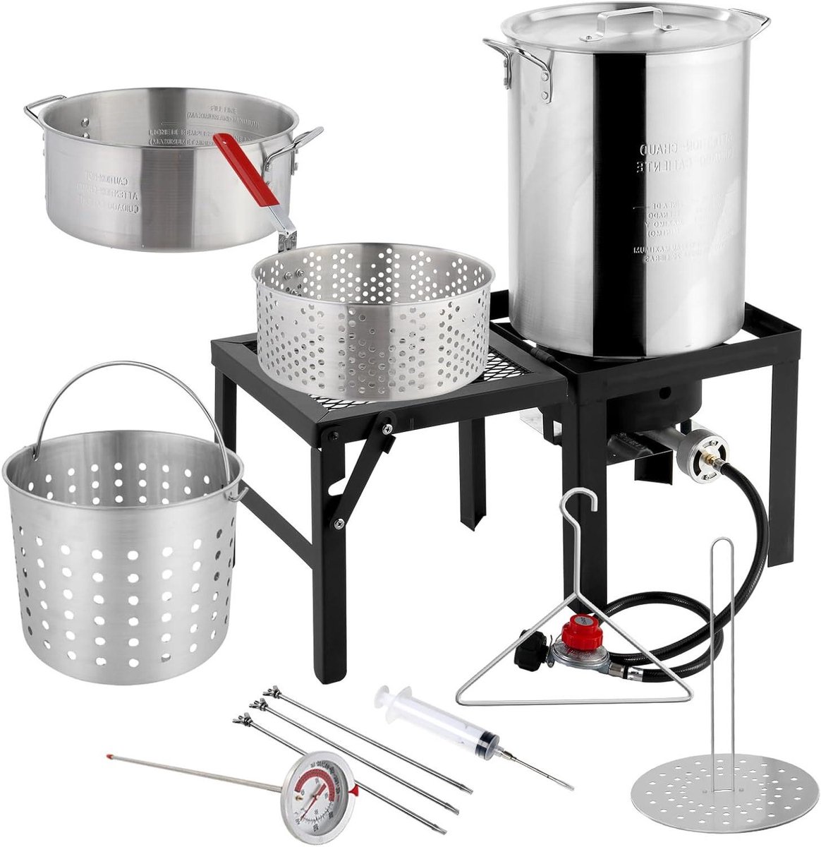 Friteuse Set - Buiten Frituren Vispan - Buiten Koken - Inclusief Marinade Injector - 30QT & 10QT - Zilver