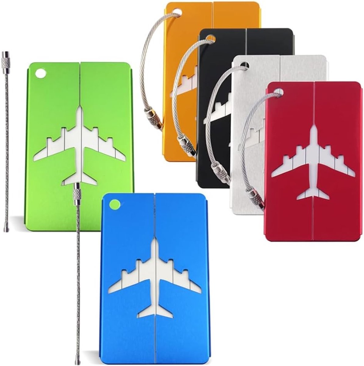 Set van 6 Aluminium Bagagetags met Stalen Lus en Waterdichte Naam ID Kaart voor Koffers, Rugzakken en Reisbagage - Ideaal voor Reizen en Organisatie