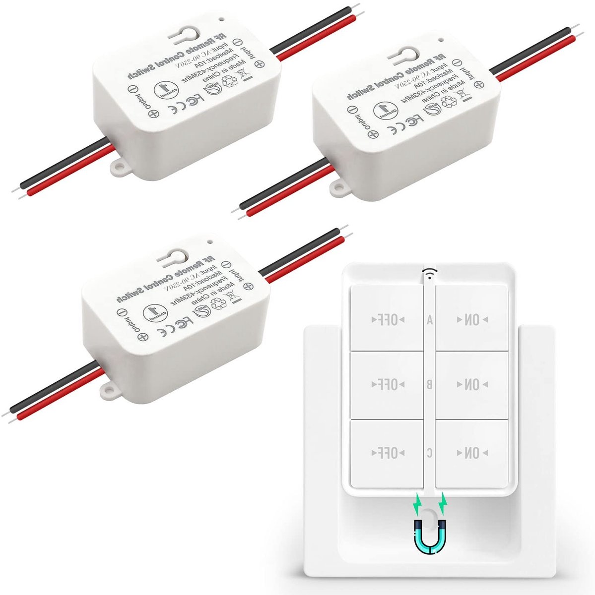 Draadloze Schakelset met Radiozender, 433 MHz, Bereik tot 150 Meter, Voor Thuisgebruik, 2200 Watt, Ideaal voor Verlichting en Apparaten