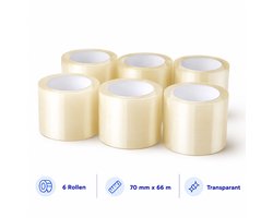 6 rollen Verpakkingstape - 70mmx66m - Transparant - reinigingscassette tape - PP Palkband - Lage Geluid, Hoge Kleef – Voor Dozen & Verzending (BOPP) - tape