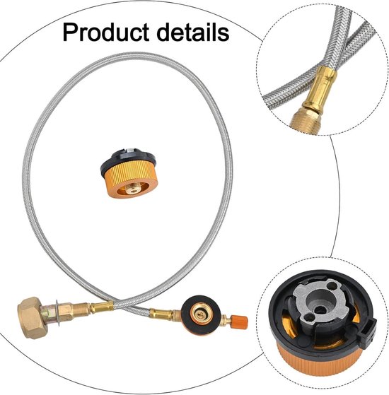 Gas Tank Adapter - Propaan Fles Slang - Snel Bijvullen - Massief Koper - 60cm Lengte - Zilver — afbeelding 3