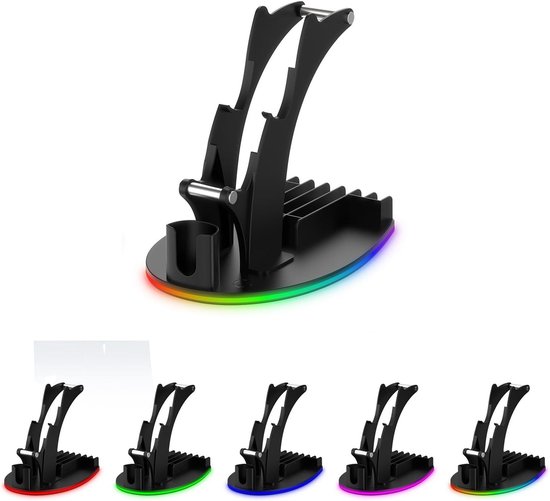 Controllerstandaard - Headsethouder - Gaming organiseren - RGB lichteffect - Voor 2 controllers - Zwart — afbeelding 5