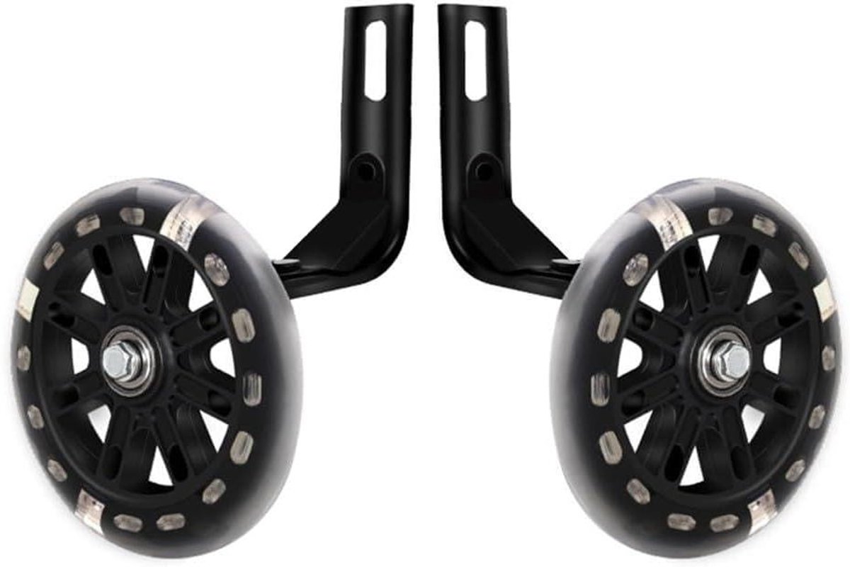 Hulpwielen Fiets - Stabilisator Wielen - Kinderen Leren Fietsen - Knipperende PU Wielen - 14-20 Inch - Zwart