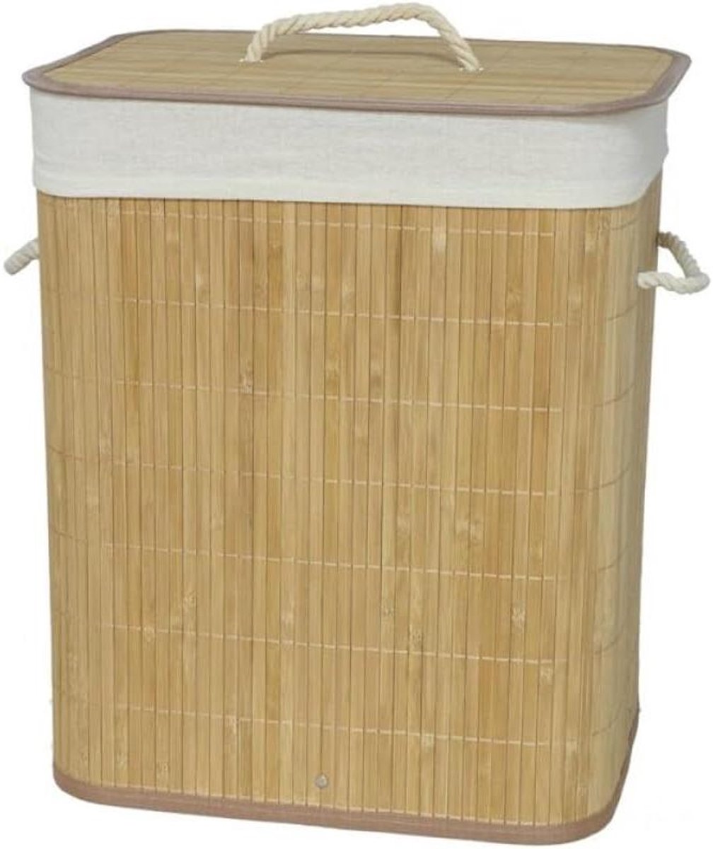Wasmand Bamboe - Opbergmand Deksel - Kleding Opbergen - Met Handgrepen - 60 Liter - Naturel