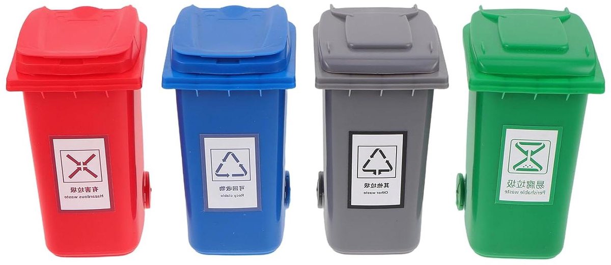 Mini Prullenbak - Bureau Afvalbak - Opgeruimd Bureau - Met Deksel - 4 Stuks - Diverse Kleuren