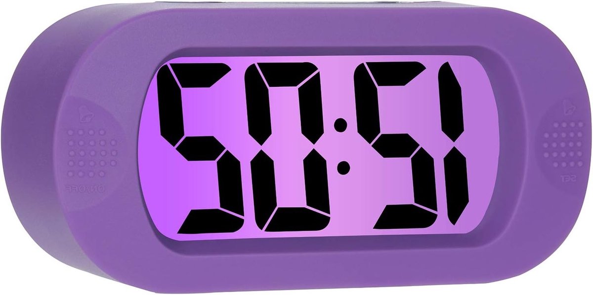 Digitale Reiswekker met Slaapfunctie en Nachtlampje, Eenvoudig in te Stellen Alarmklok voor Kinderen, Batterijgevoed, Paars - Perfect voor Thuis en Op Reis