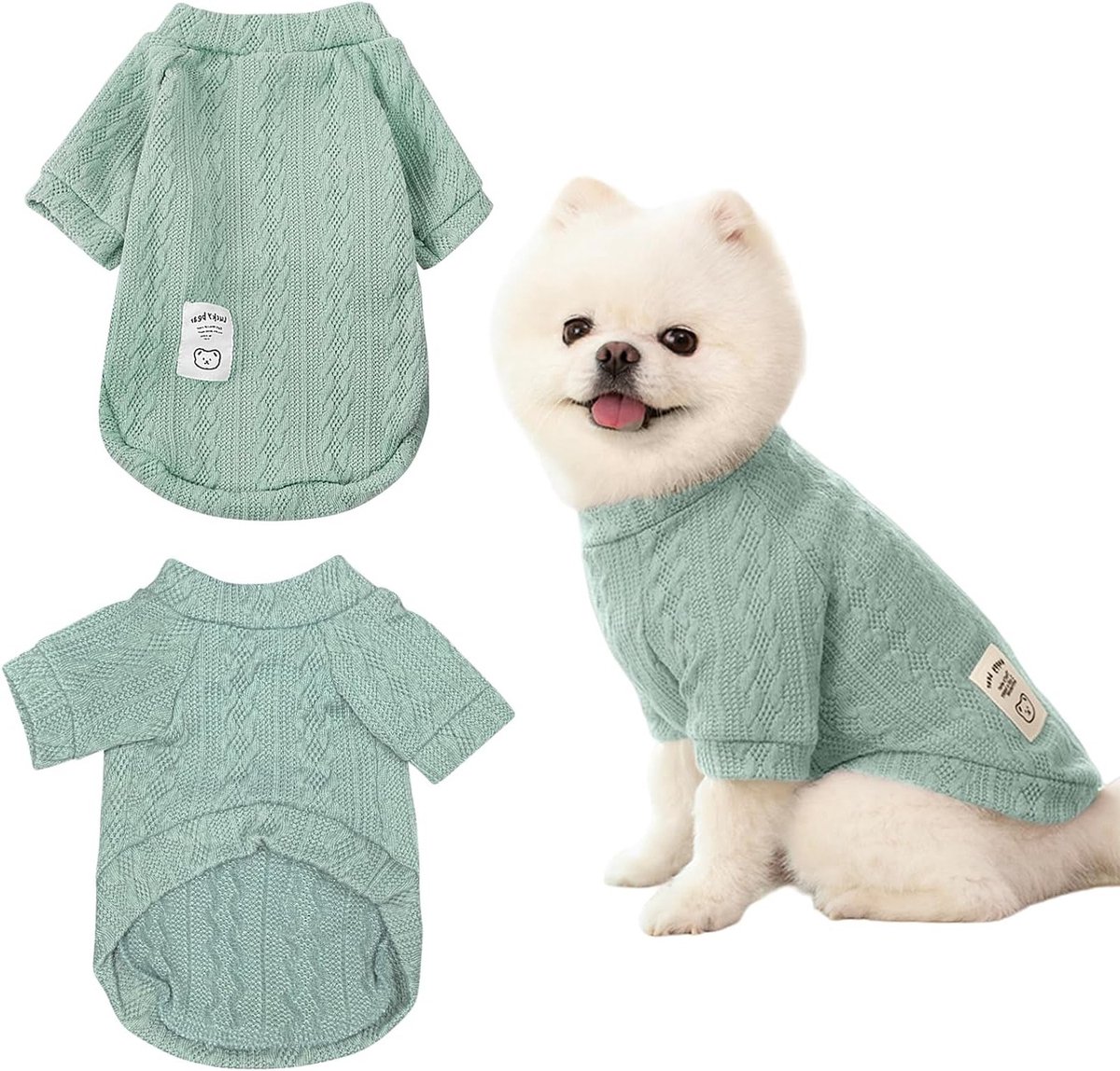 Honden- en kattentrui voor kleine en middelgrote rassen, winterturtleneck in groen, perfect voor Chihuahua's en Yorkies, maat XL