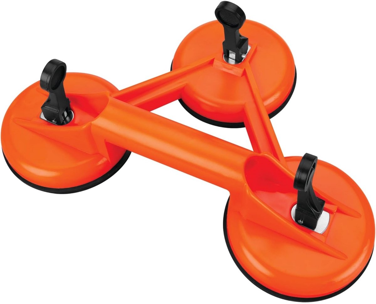 TOVBMUP Zuignap Handgreep - Triangle Glas Zuignap Handgreep - Aluminium glasdrager - Vacuüm Glasdrage - geschikt voor Veilig en Efficiënt Glasvervoer - 135-150kg Draagkracht - Oranje
