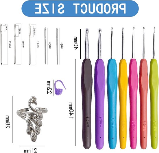 Haaknaalden Set van 7 Stuks met Ergonomisch Handvat voor Comfort en Precisie, Inclusief Maatmarkeringen - Perfect voor Beginners en Gevorderden in Haken en Breien — afbeelding 5