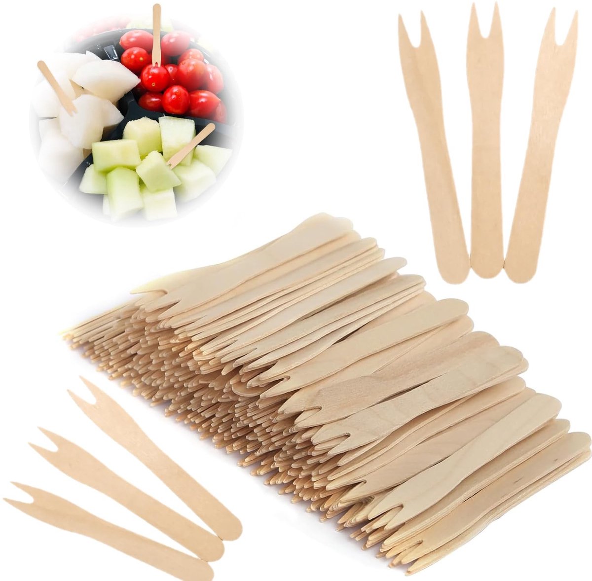 Dailygoody - Houten Vorken - Feestbestek - 200 stuks - Houtkleuren - Herbruikbare Vorken - Ideaal voor Feesten en Bijeenkomsten