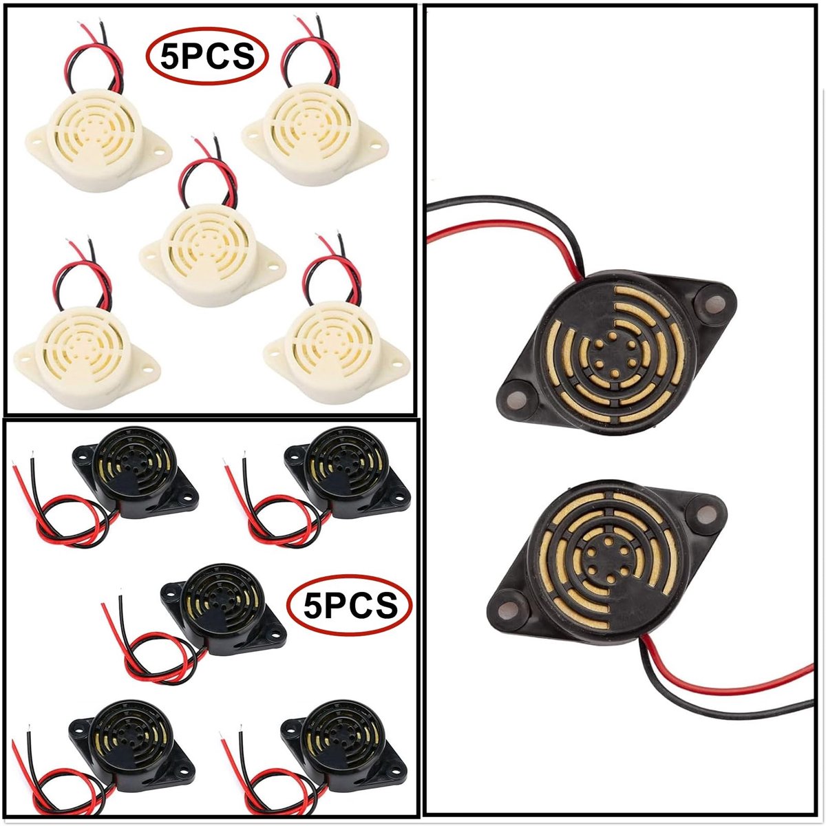Dailygoody - Elektronische Buzzer - Actieve Piëzo-zoemer - Zwart en Wit - Continu Geluid - Alarm voor Elektronische Apparaten - Geschikt voor Wandmonta