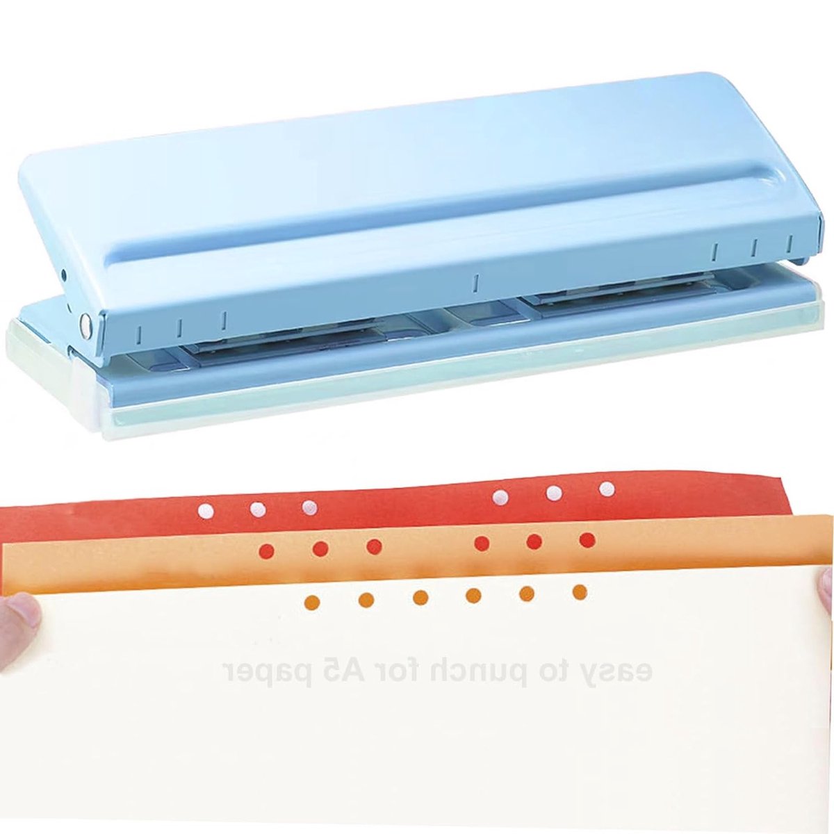Verstelbare 6-Hole Ponsmachine voor 6-Ring Planners - Geschikt voor A3 A4 A5 A6 B3 B4 B5 B6 B7 - Maximaal 8 Vellen Capaciteit en Perfect voor Dagelijkse Planners en Studboeken (Blauw)