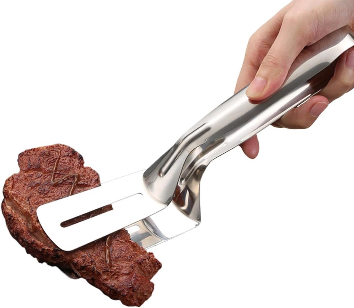 Grill Spatel - Barbecue Tang Schep - Vlees Draaien - Roestvrij Staal - 30 cm - Zilver