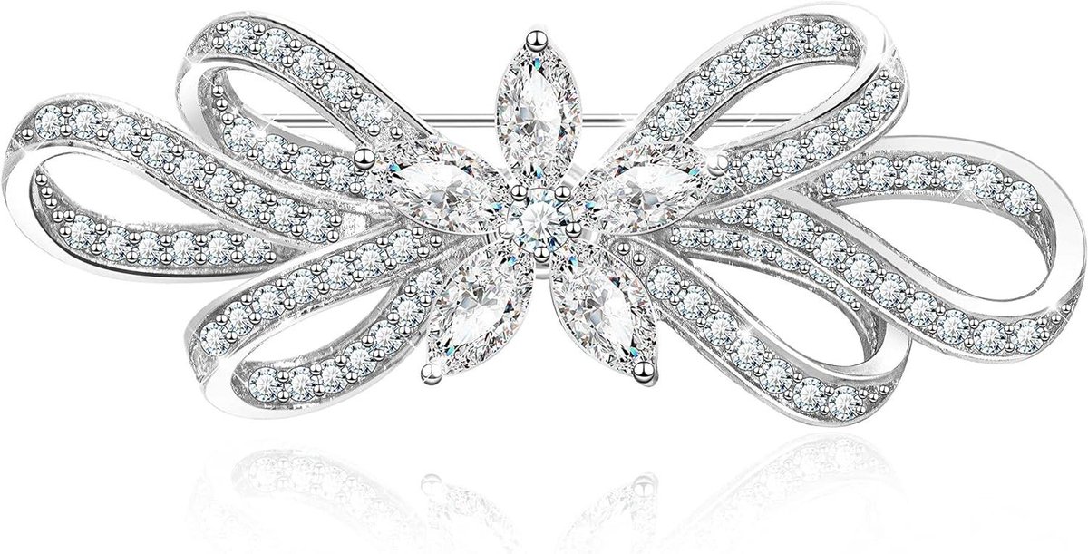 Bruids Strik Broche - Bruiloft Pin - Bruiloft Accessoire - Gedetailleerd Filigraan - N.v.t. - Zilverkleurig