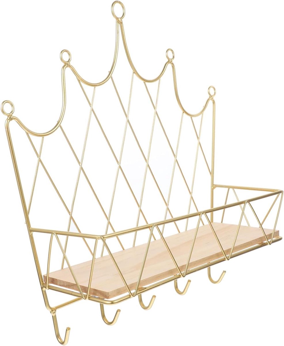 Wandrek Goud - Opberger Plank - Spullen Opbergen - Kroon Vorm - 37.5x36.5cm - Goud