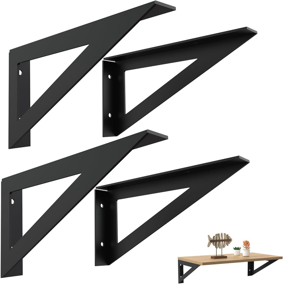 Zwevende plankdragers - Plankhouders metaal - Wandmontage planken - Robuuste driehoekige steun - 25 cm 4 stuks - Zwart