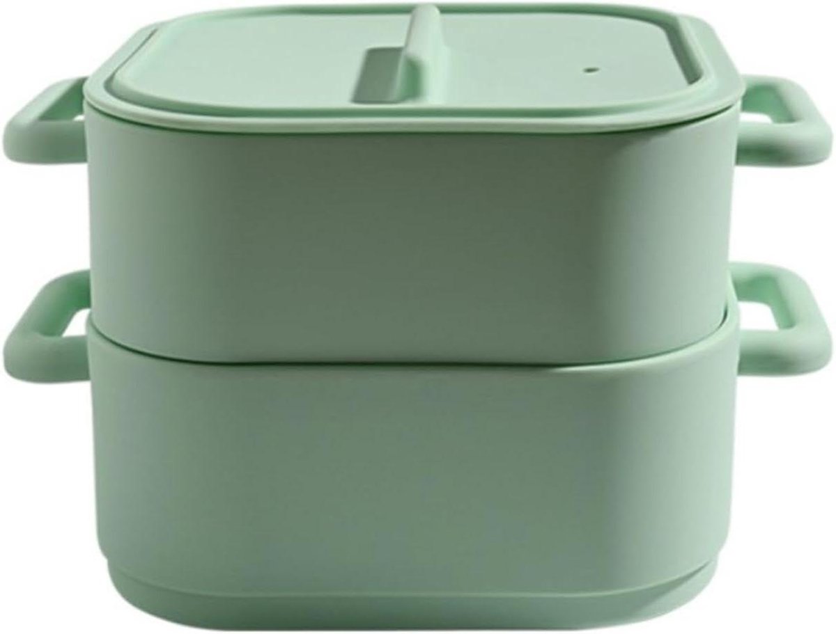Siliconen Stoompan - Magnetron Kookkom - Gezond Koken - Hittebestendig Handvat - 22 x 17 x 14 cm - Groen