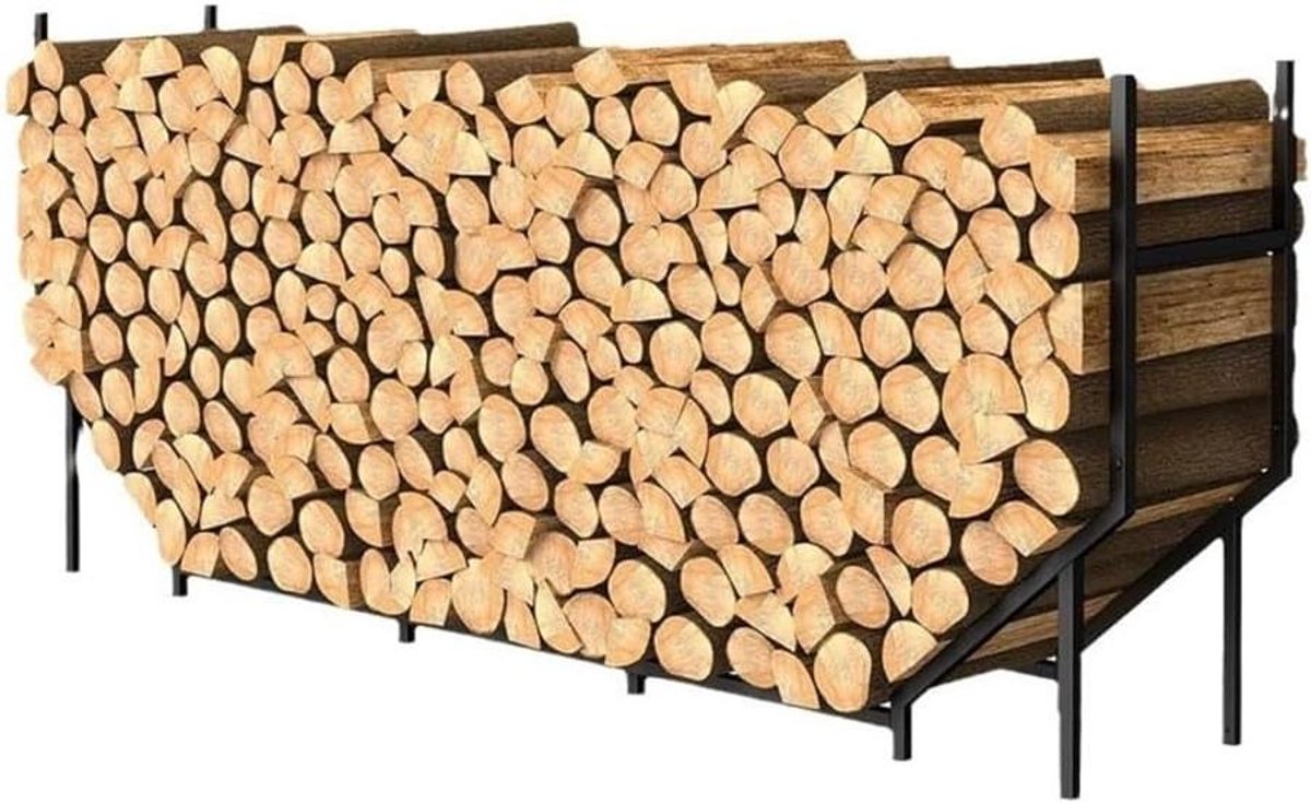 Brandhoutrek - Houtblokhouder - Buitenhaard Opslag - Robuust Metalen Frame - Grote Opslag - Zwart
