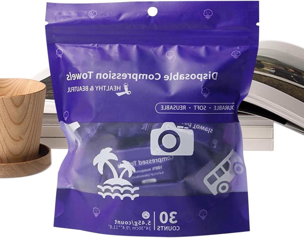 Gecomprimeerde Gezichtshanddoeken - Reis Wasdoeken - Hygiënisch Reinigen - Compact en Absorberend - 30 stuks - Wit
