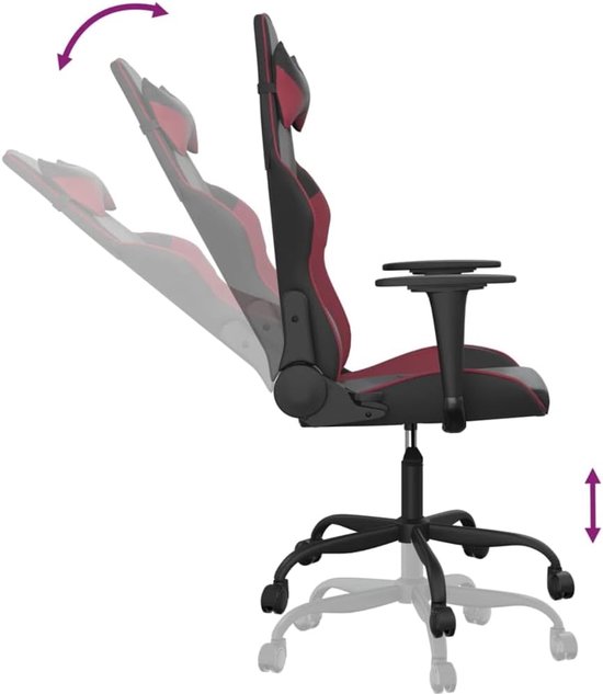 Gaming Stoel - Comfortabele Fauteuil - Ontspannen Zitten - Met Massagefunctie - 1 stuk - Zwart en wijnrood — afbeelding 4