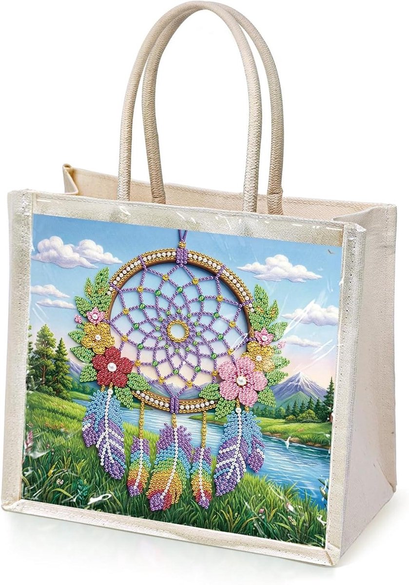 Draagtas Parelschilderij - Kralen tas shopper - Creatief hobbyproject - Verwisselbaar canvas - 30 x 20 x 3 cm