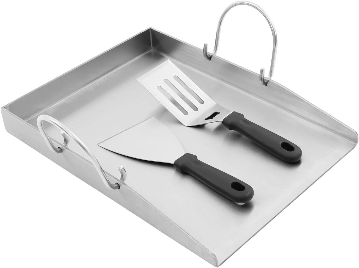 Grillplaat Roestvrij Staal - BBQ Accessoire - Buiten Koken - Afneembare Handgrepen - 40 x 30 cm - Zilver