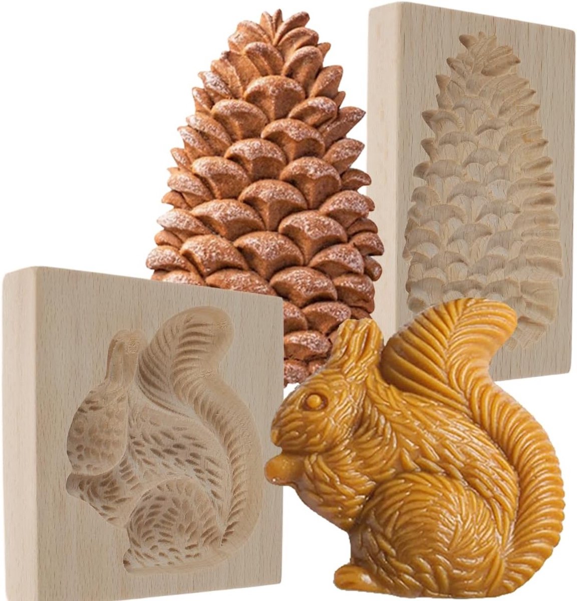 Set van 2 Houten Koekjesvormen, Natuurlijk en Glad, Creatieve Dieren, 3D Bakvormen voor Koekjes, Chocolade en Muffins, Ideaal voor DIY Bakken en Keukenaccessoires