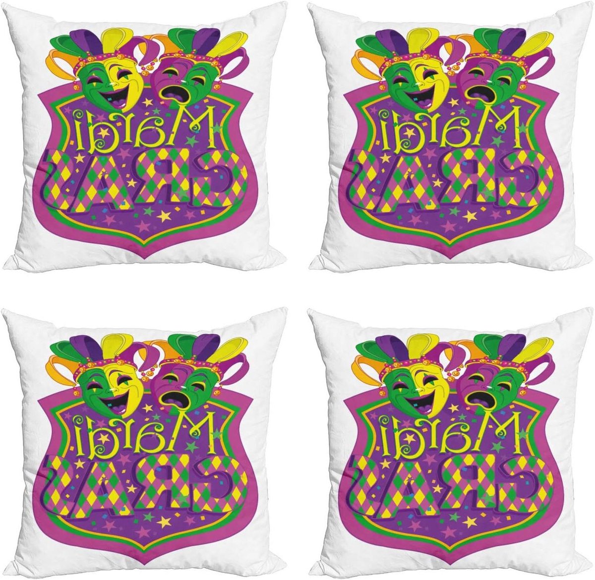Sierkussenhoes Set - Kussenhoes Decoratie - Interieur Opfrissen - Dubbelzijdig Bedrukt - 60 cm x 60 cm - Paars Groen Geel