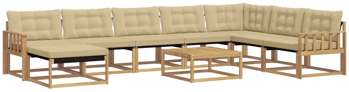 vidaXL Buiten - bank - set - 9 - st - Wit - en - Beige - Massief - Acacia - Hout Wit en beige