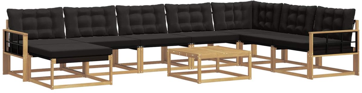 vidaXL Buiten - bank - set - 9 - st - Wit - en - zwart - Massief - Acacia - Hout Wit en zwart
