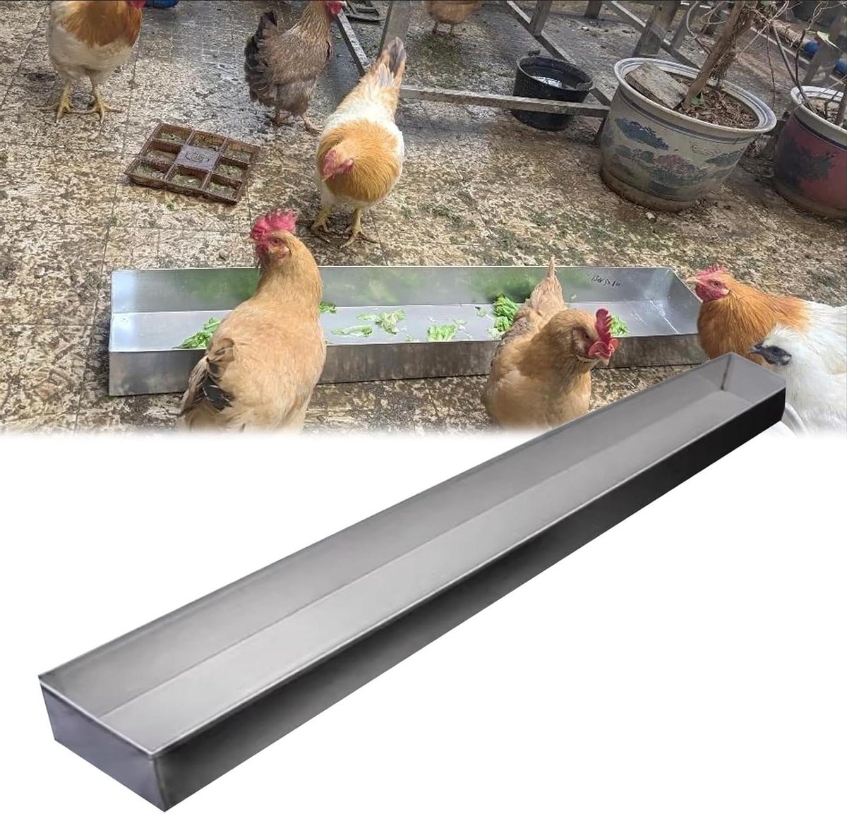 Voerbak Vee - Drinkbak Kip Eend - Dieren Voeden - Roestvrij Staal - 10 cm Breed - Zilver