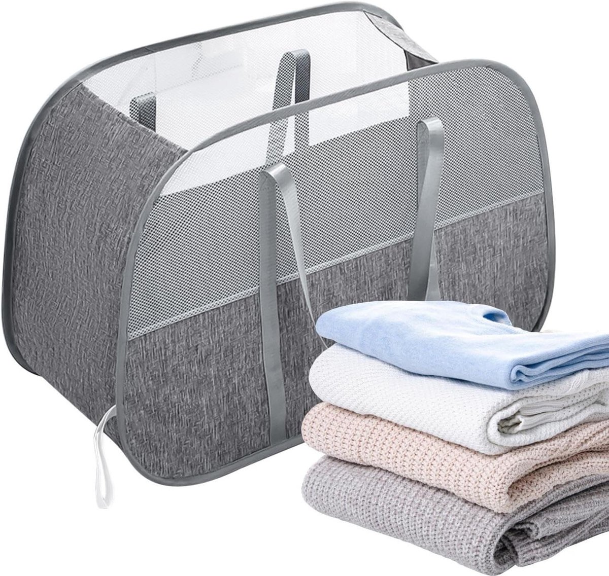 Wasmand Mesh - Kledingmand Organizer - Efficiënte Opslag - Duurzame Vouwoplossing - 90 Liter - Grijs