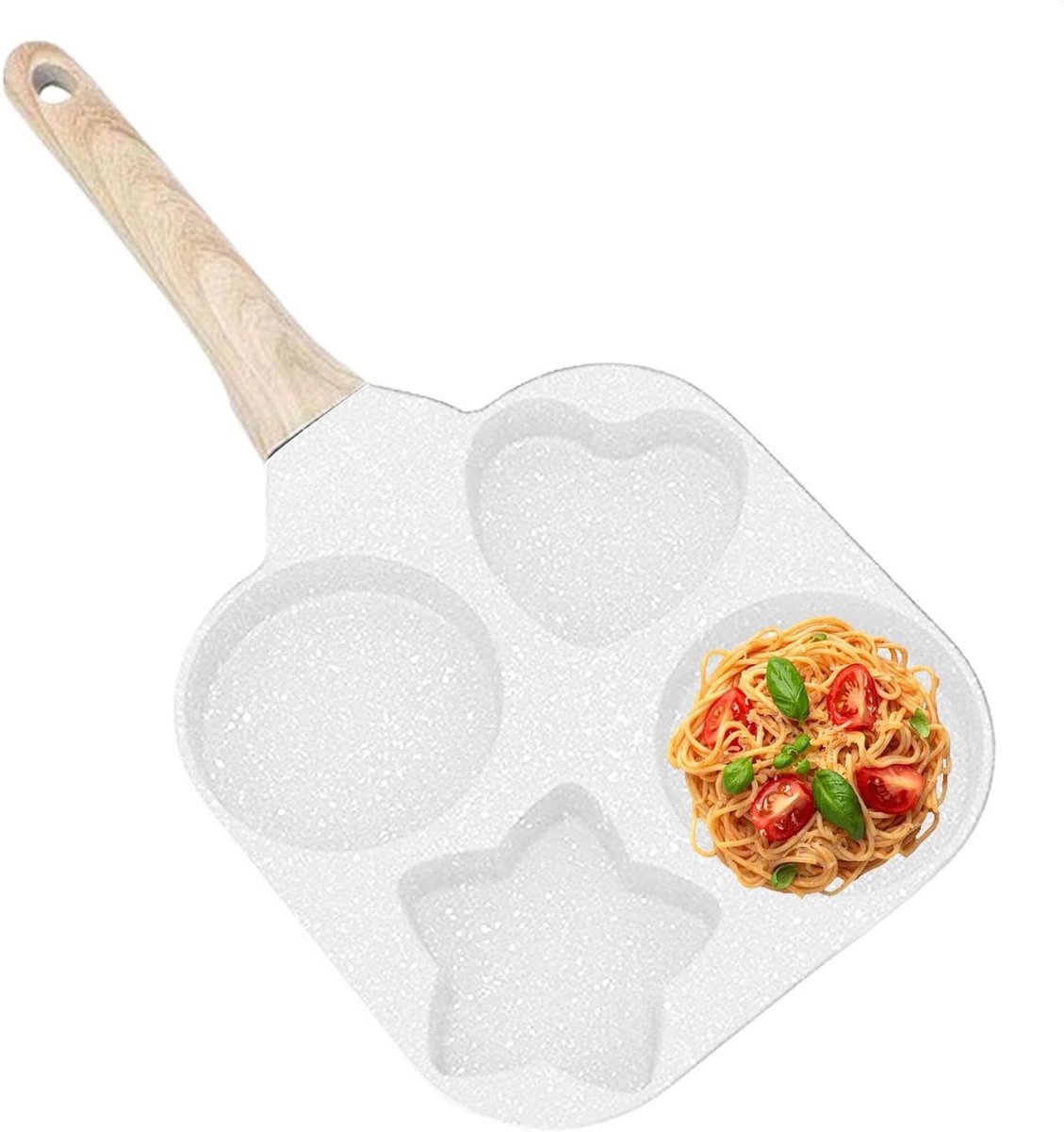 Koekenpan met 4 Eieren - Omelet Pan - Ontbijt Maken - Vier Vormen - 18 cm - Wit