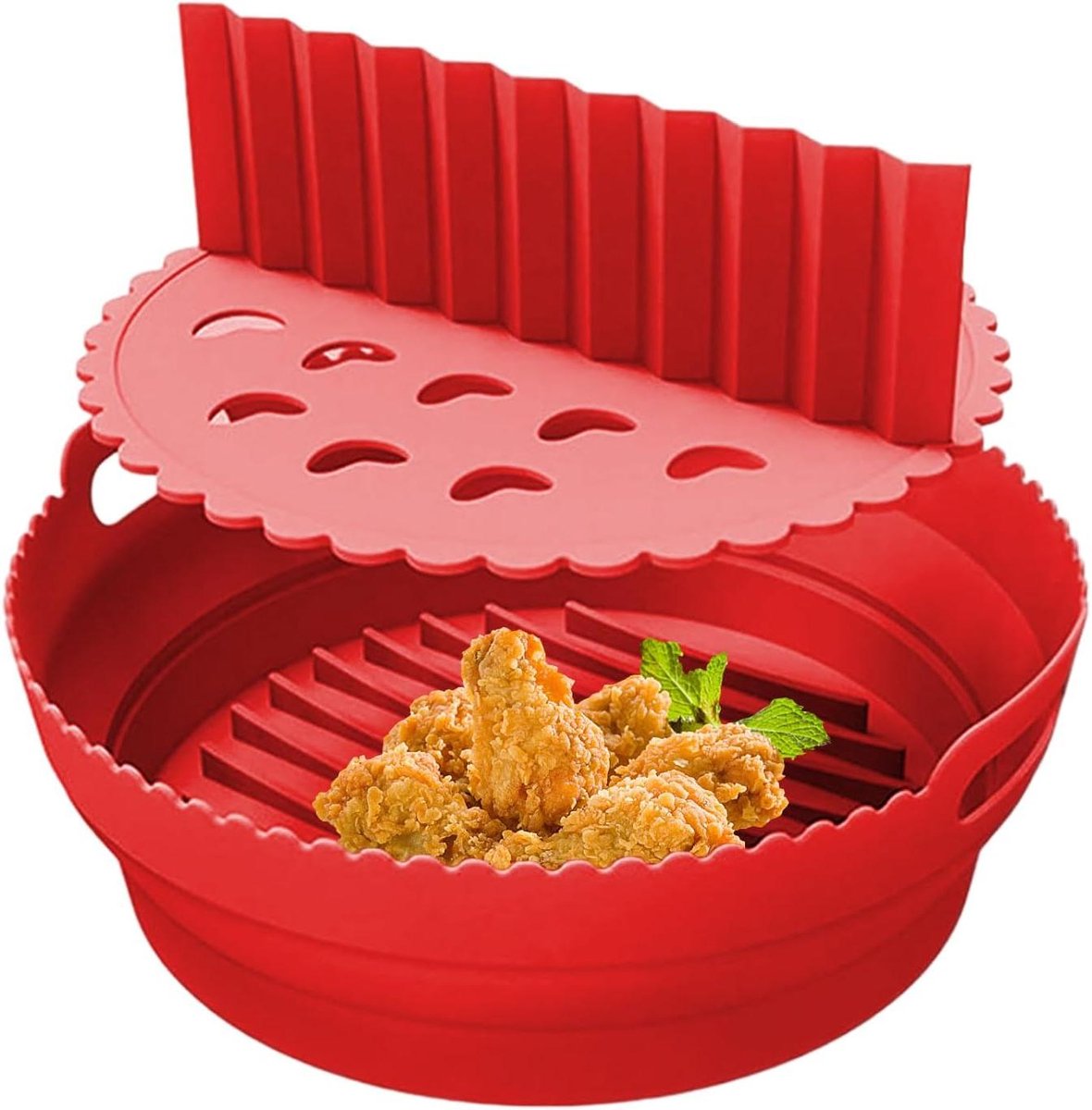 Siliconen Airfryer Mand Airfryer Bakvorm Gezond Koken Met Scheidingswanden 215 cm Rood