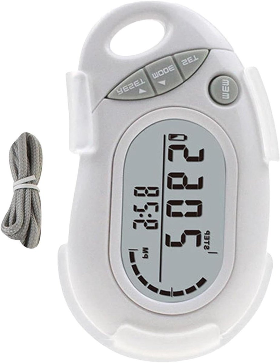 Stappenteller Clip - Stap tracker - Activiteit bijhouden - Groot digitaal display - 8.51 x 5 x 3.51 cm - Wit
