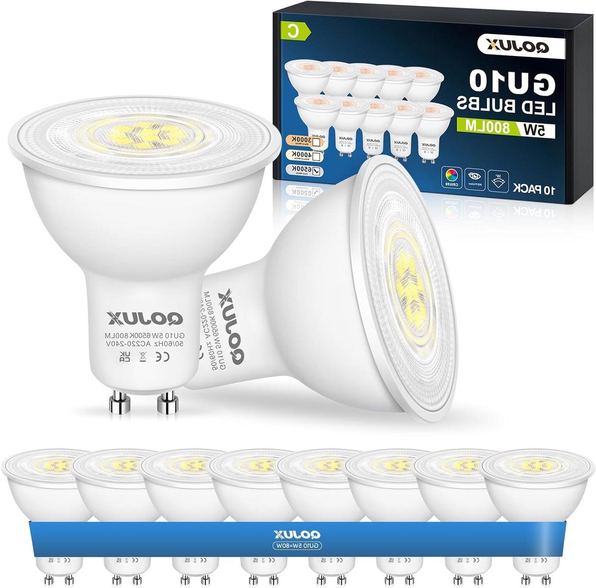 GU10 LED Lampen - Spotjes - Huis Verlichten - Energiezuinig - 10 stuks - Koud Wit