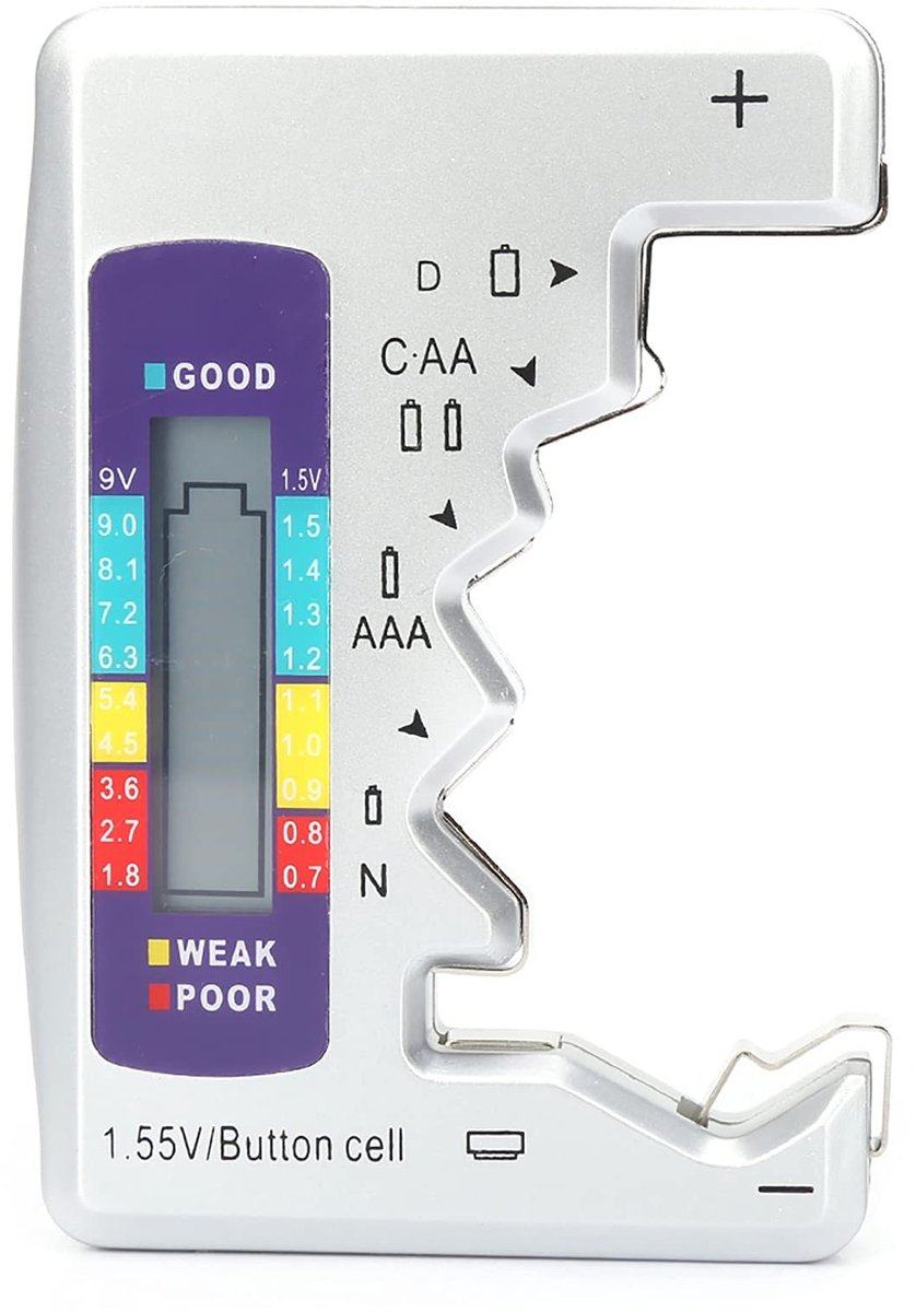 Dailygoody - Digitale batterijtester - Batterijtestapparaat - Handig en compact - Universeel meetinstrument - Voor AA, 9V en knoopcellen - Effici...