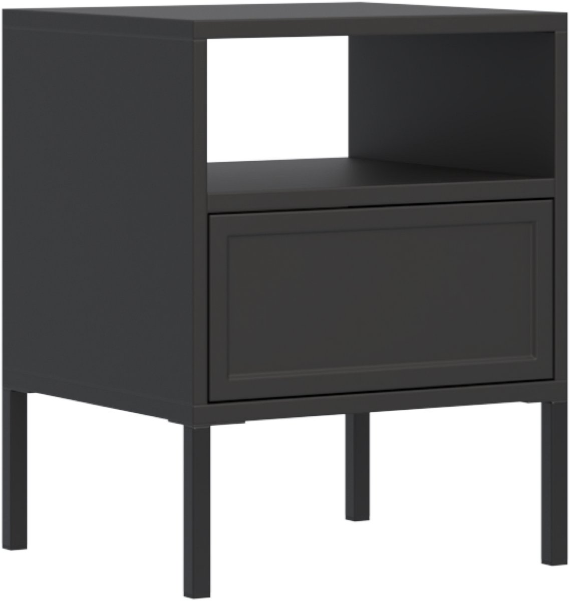 Selsey Velveto – nachtkastje met lade en open vak, zwart, 45 cm