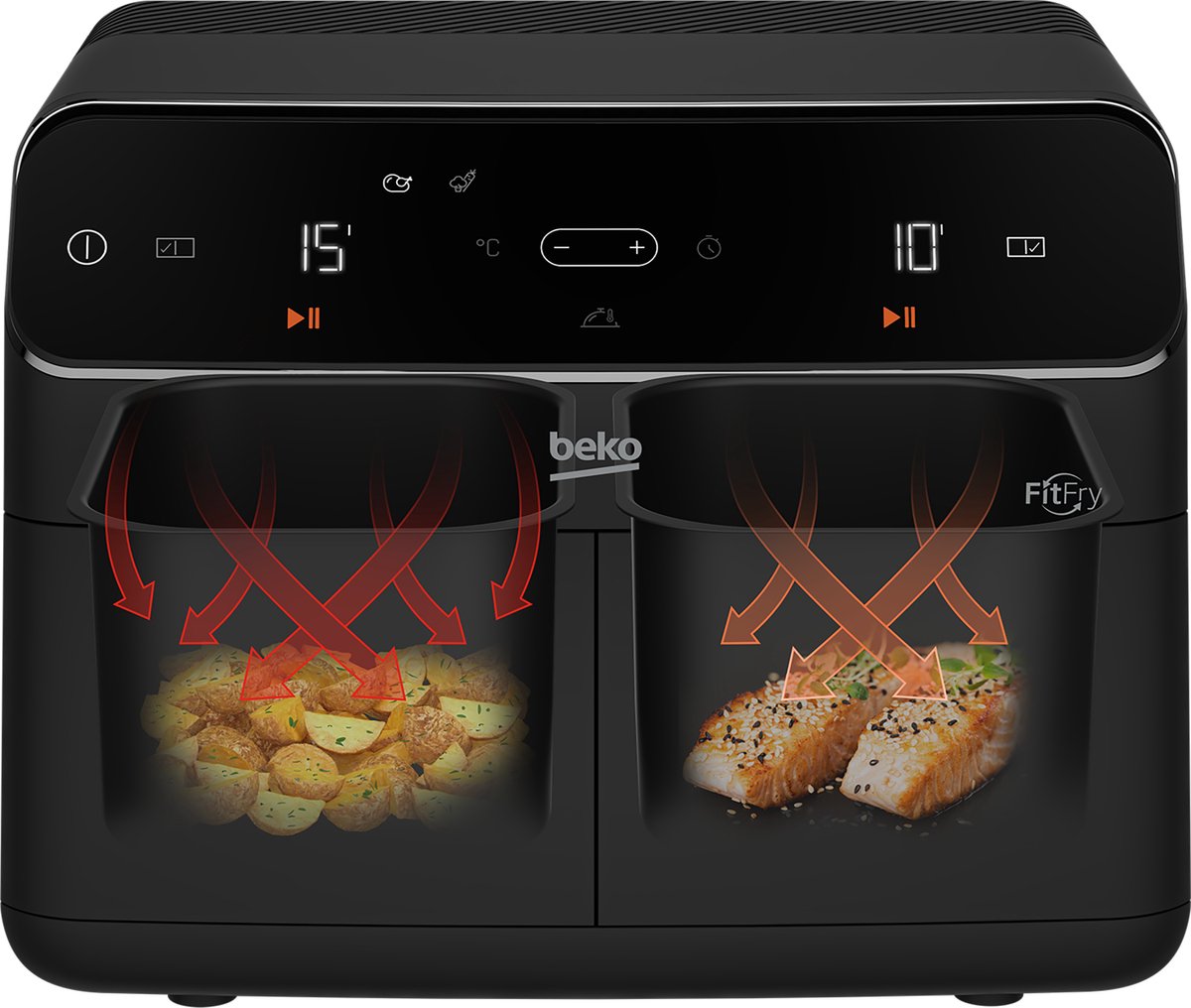 Beko FRL5388B friteuse Dubbel 8,5 l Vrijstaand 2400 W Heteluchtfriteuse Zwart